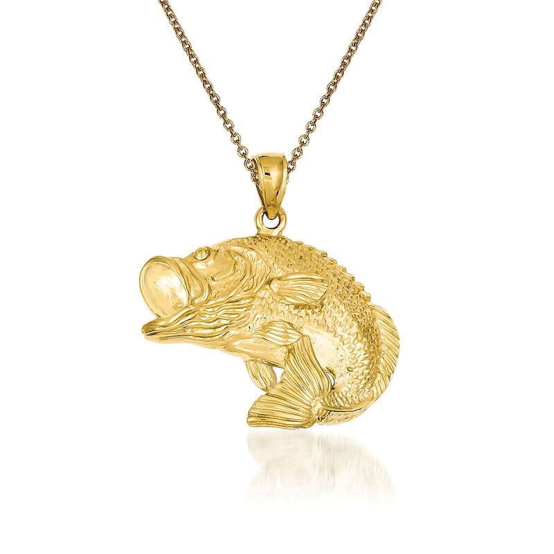 14kt Yellow Gold Bass Fish Pendant Necklace image number 0