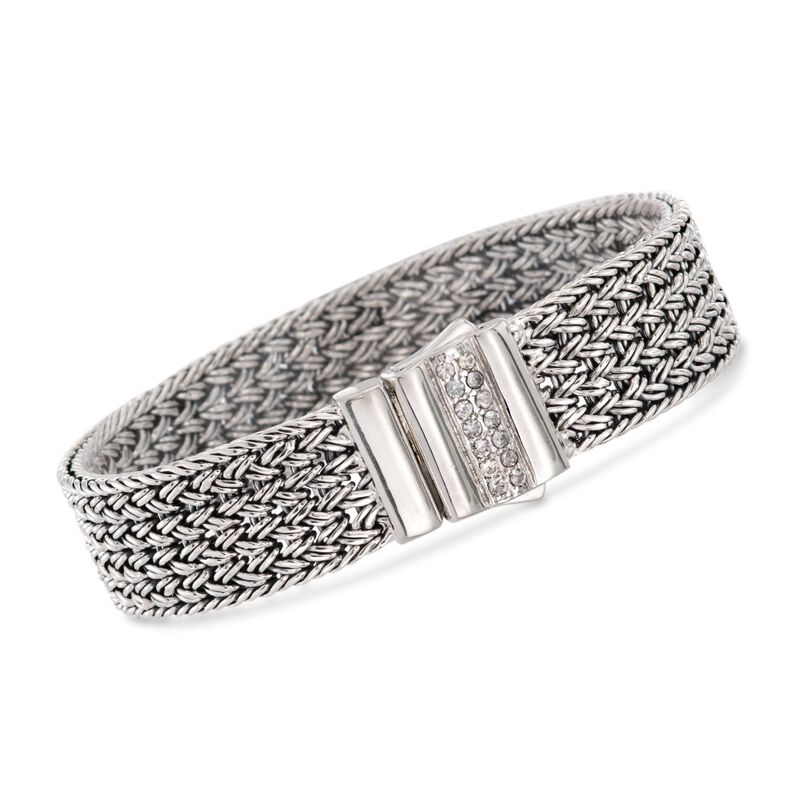 Phillip Gavriel &quot;Woven&quot; .30 ct. t.w. White Sapphire Basketweave Bracelet in Sterling Silver image number 0