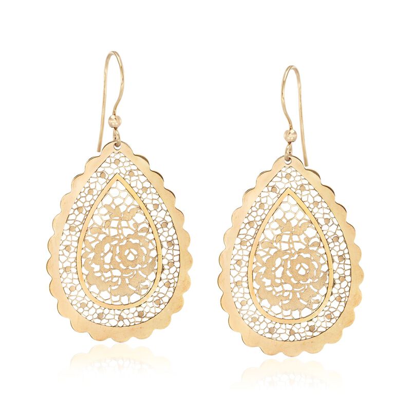 Italian 18kt Yellow Gold Floral Openwork Teardrop Earrings  image number 0