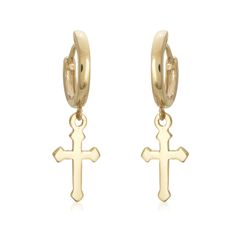 14kt Yellow Gold Hoop Earrings with Cross Drops. 3/4&quot; image number 0