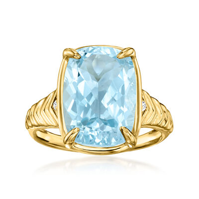 8.00 Carat Sky Blue Topaz Ring with Lab-Grown Diamonds in 18kt Gold Over Sterling