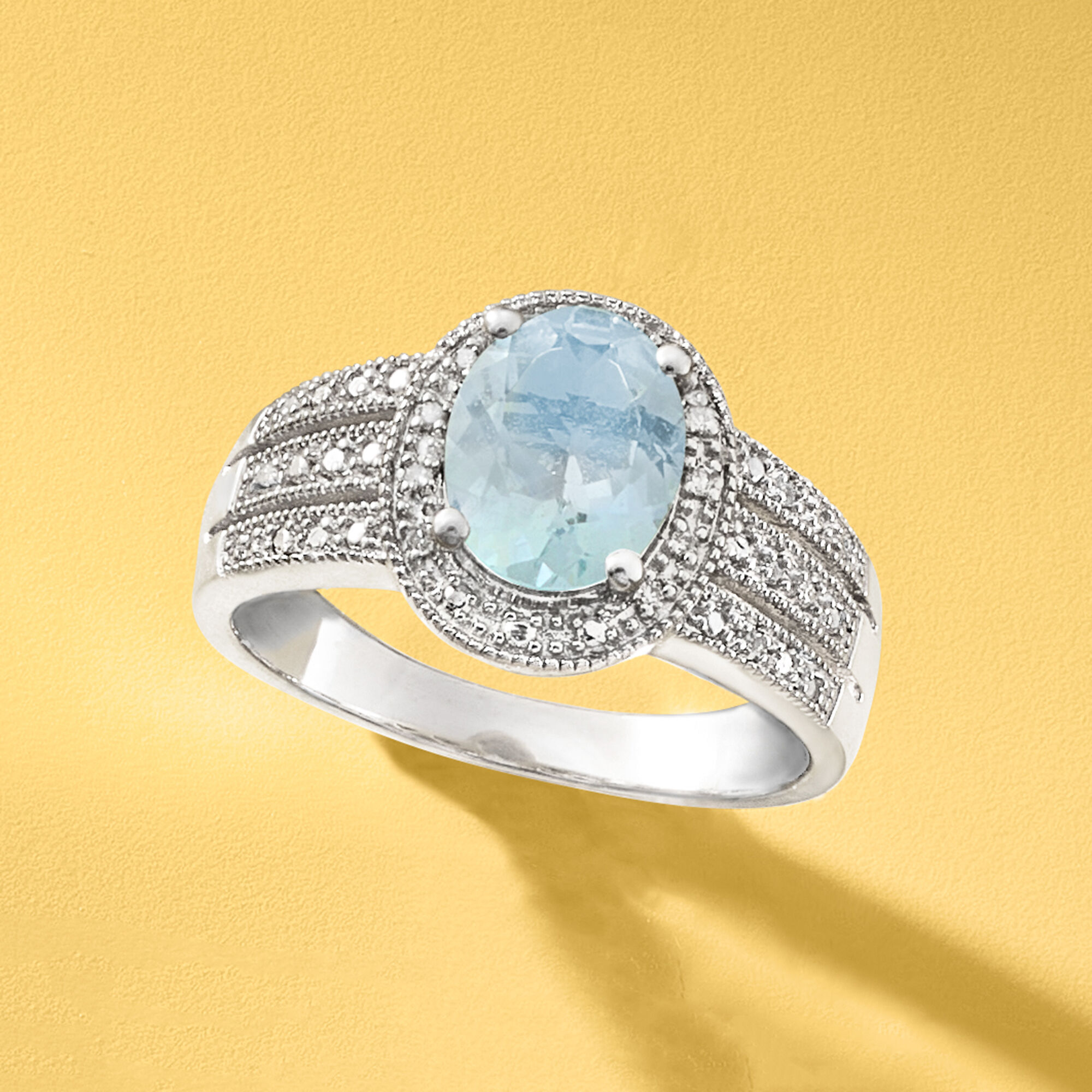 1.50 Carat Aquamarine Ring with Diamond Accents in Sterling Silver