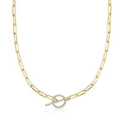 .25 ct. t.w. Diamond Toggle Clasp Paper Clip Link Necklace in 14kt Yellow Gold