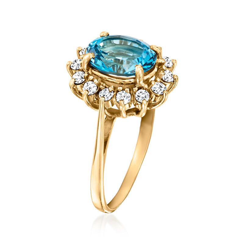 C. 1980 Vintage 3.15 Carat Swiss Blue Topaz Ring with .50 ct. t.w. Diamonds in 14kt Yellow Gold. Size 7 image number 2