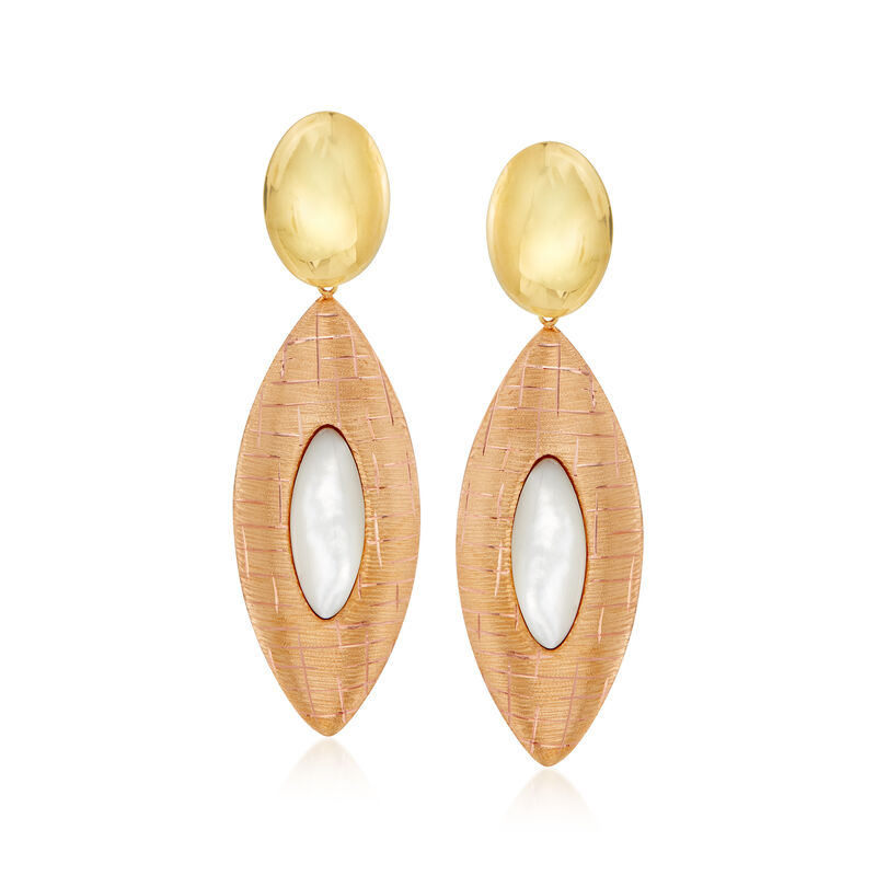 25x10mm Mother-Of-Pearl Drop Earrings in 18kt Yellow Gold image number 0