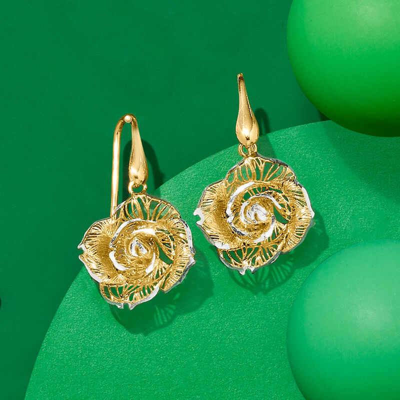 Italian Sterling Silver and 18kt Gold Over Sterling Filigree Rose Drop Earrings image number 2