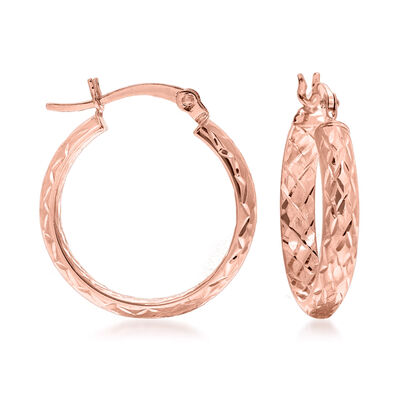 14kt Rose Gold Diamond Cut Hoop Earrings. 3/4"