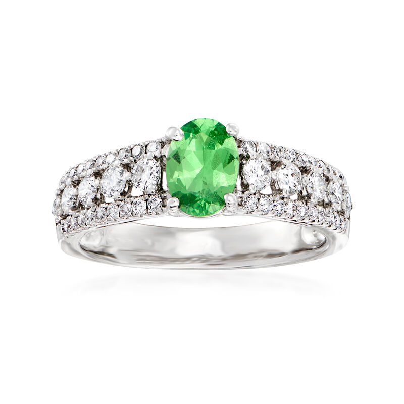 C. 1990 Vintage .72 Carat Tsavorite and .63 ct. t.w. Diamond Ring in 18kt White Gold image number 0