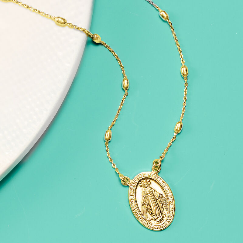 Italian 18kt Gold Over Sterling Miraculous Medal Bead Station Necklace image number 3