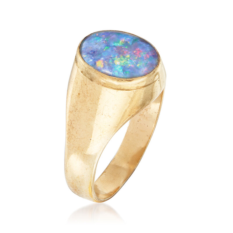 C. 1970 Vintage Men's Black Opal Ring in 9kt Yellow Gold image number 2