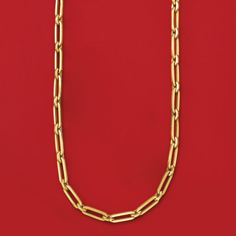 Italian 14kt Yellow Gold Alternating Paper Clip Link Necklace image number 2
