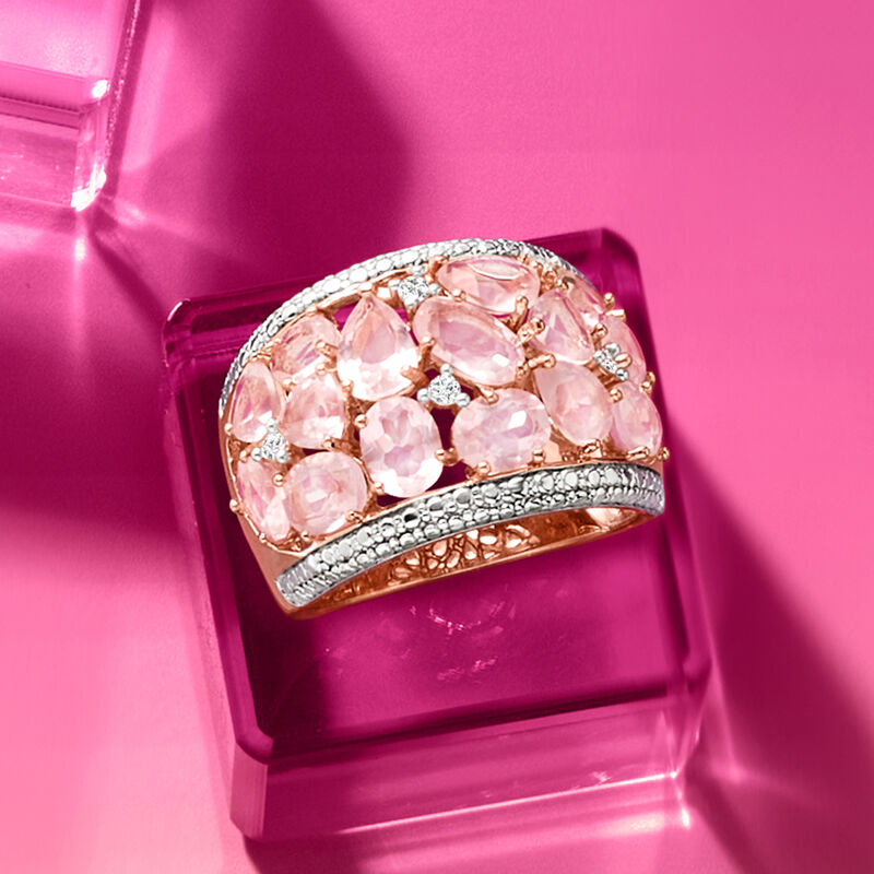 5.95 ct. t.w. Rose Quartz Dome Ring with Diamonds in 18kt Rose Gold Over Sterling image number 4