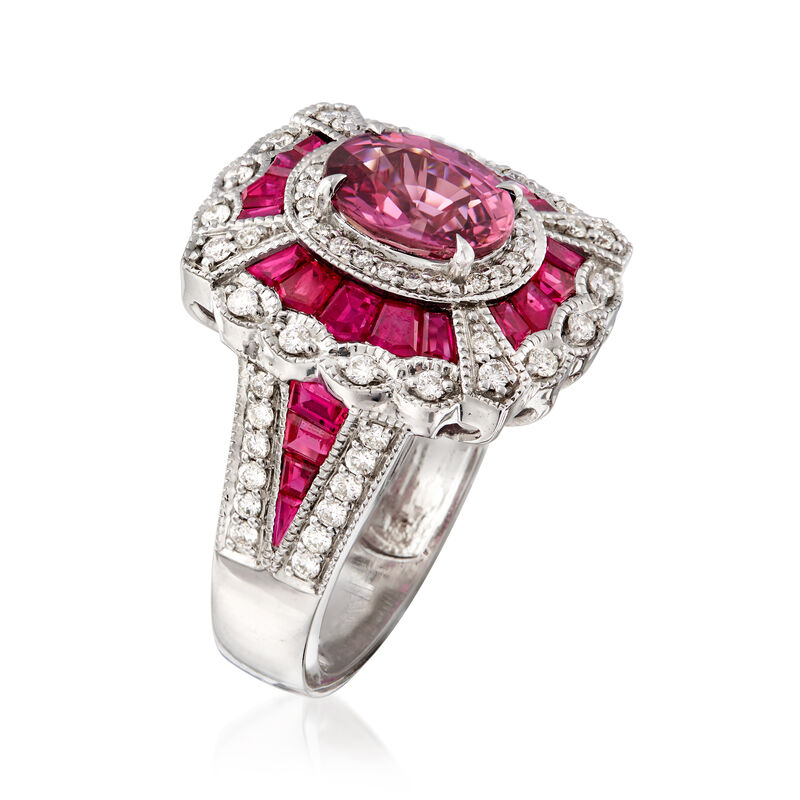 1.50 Carat Pink Sapphire and 2.80 ct. t.w. Ruby with .57 ct. t.w. Diamond Ring in 14kt White Gold image number 2