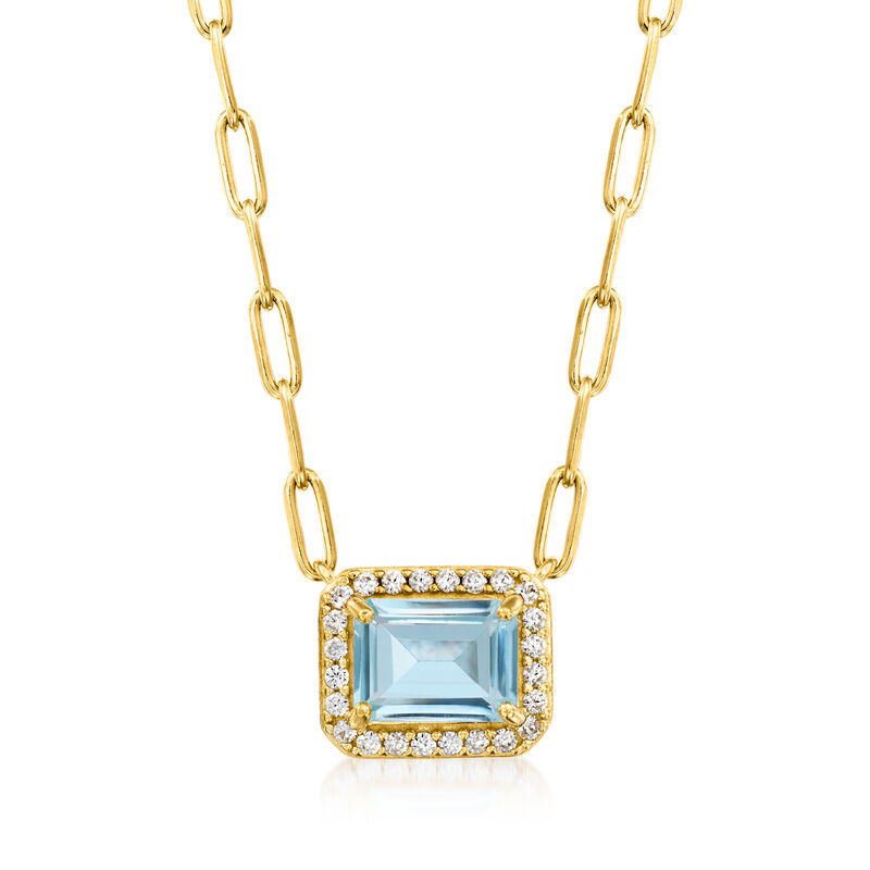 2.00 Carat Sky Blue Topaz Paper Clip Link Necklace with .20 ct. t.w. White Topaz in 18kt Gold Over Sterling. 16&quot; image number 1