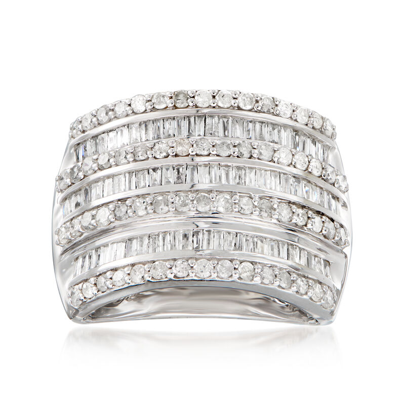 1.50 ct. t.w. Round and Baguette Diamond Multi-Row Ring in Sterling Silver image number 0