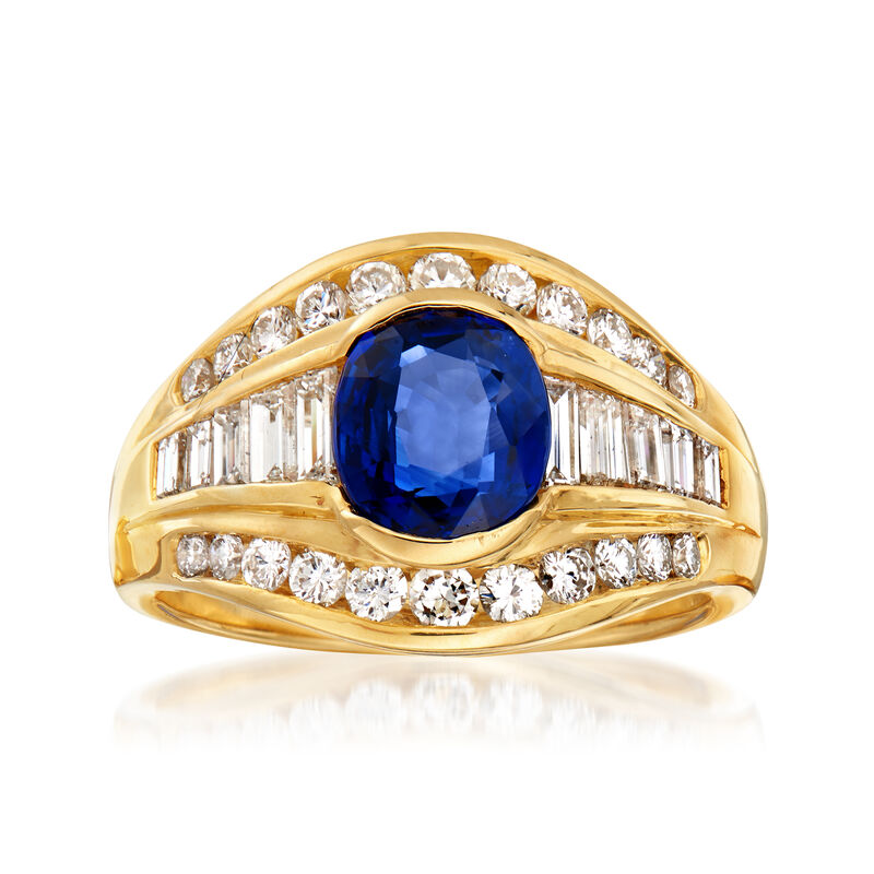 C. 1980 Vintage 1.62 Carat Sapphire and .90 ct. t.w. Diamond Ring in 18kt Yellow Gold image number 0