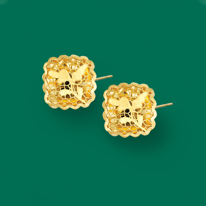 Italian 14kt Yellow Gold Filigree Square Earrings  image number 2