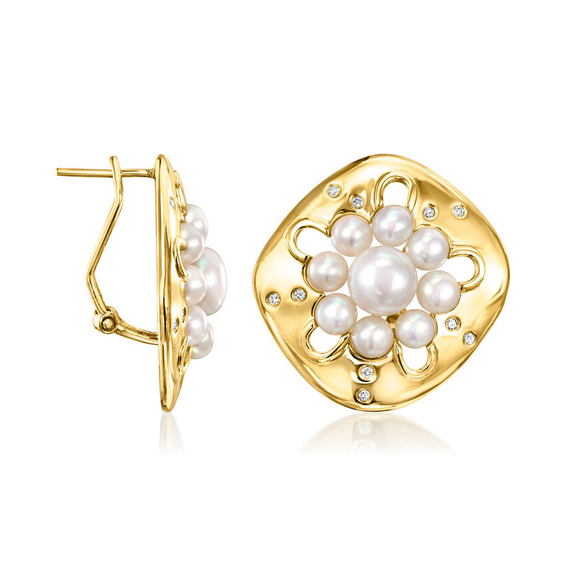 4-7.5mm Cultured Pearl and .10 ct. t.w. White Topaz Earrings in 18kt Gold Over Sterling image number 2
