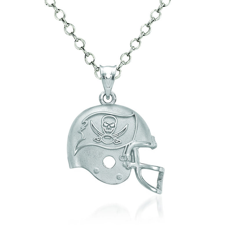 Sterling Silver Tampa Bay Buccaneers Football Helmet Logo Pendant Necklace. 18&quot; image number 0