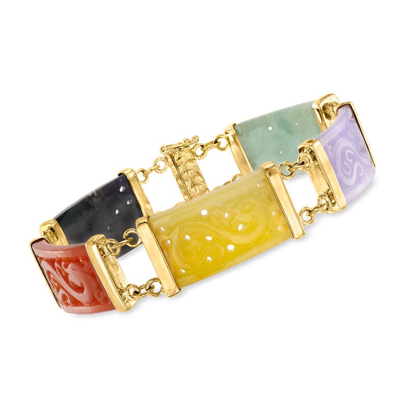 Multicolored Jade Dragon Bracelet with 18kt Gold Over Sterling image number 0