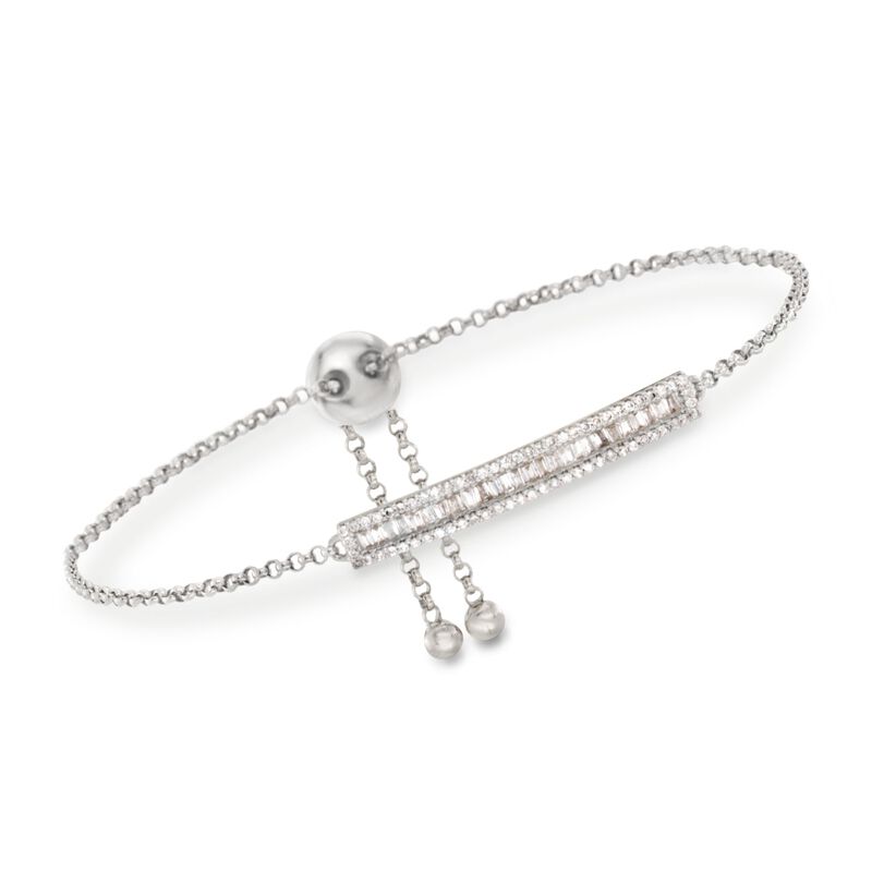 .51 ct. t.w. Baguette and Round Diamond Bar Bolo Bracelet in 14kt White Gold image number 0