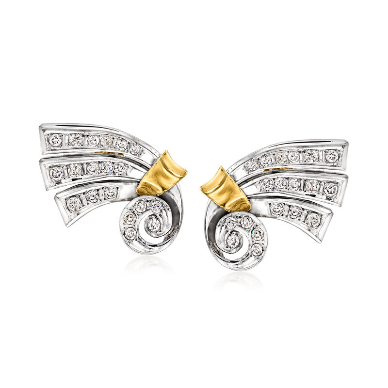 C. 1990 Vintage 1.80 ct. t.w. Diamond Swirl Earrings in 14kt Two-Tone Gold  image number 0
