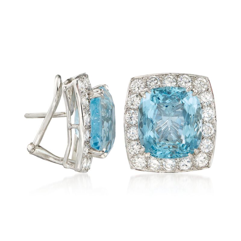 C. 2000 Vintage 17.00 ct. t.w. Aquamarine and 3.60 ct. t.w. Diamond Earrings in 18kt White Gold  image number 2