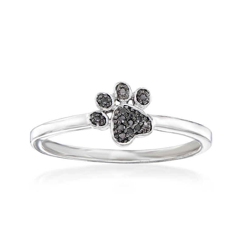 Black Diamond Paw Print Ring in Sterling Silver image number 0