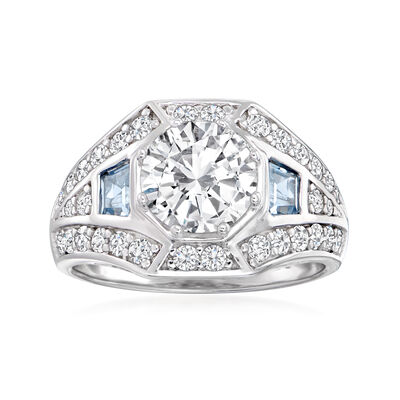 2.62 ct. t.w. CZ and .50 ct. t.w. Simulated Aquamarine Ring in Sterling Silver