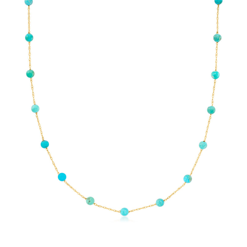 3-3.5mm Turquoise Bead Station Necklace in 14kt Yellow Gold image number 0