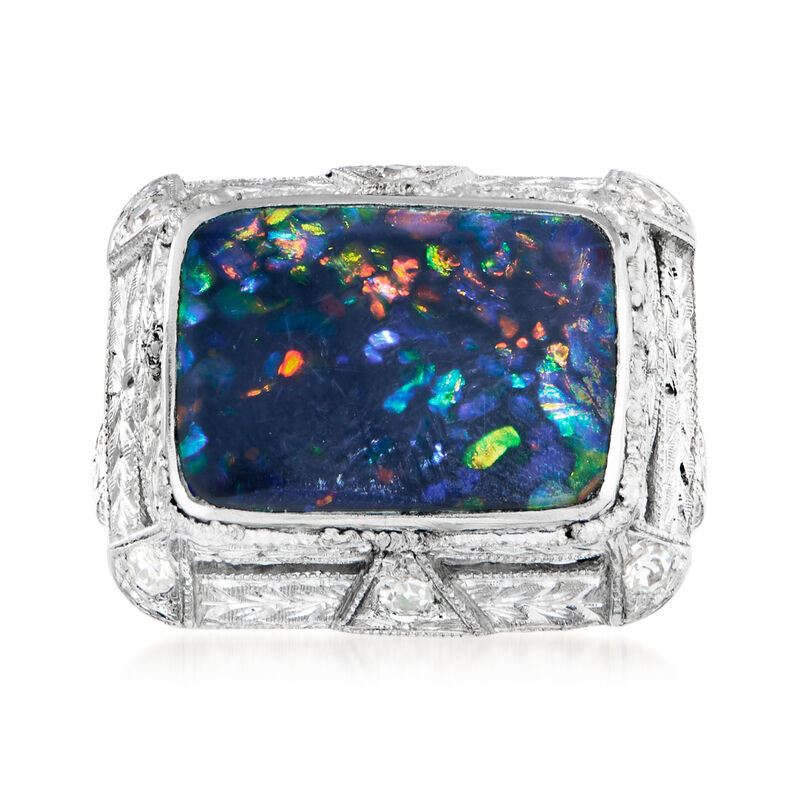 C. 1950 Vintage Black Opal and .15 ct. t.w. Diamond Ring in Platinum. Size 5.75 image number 0