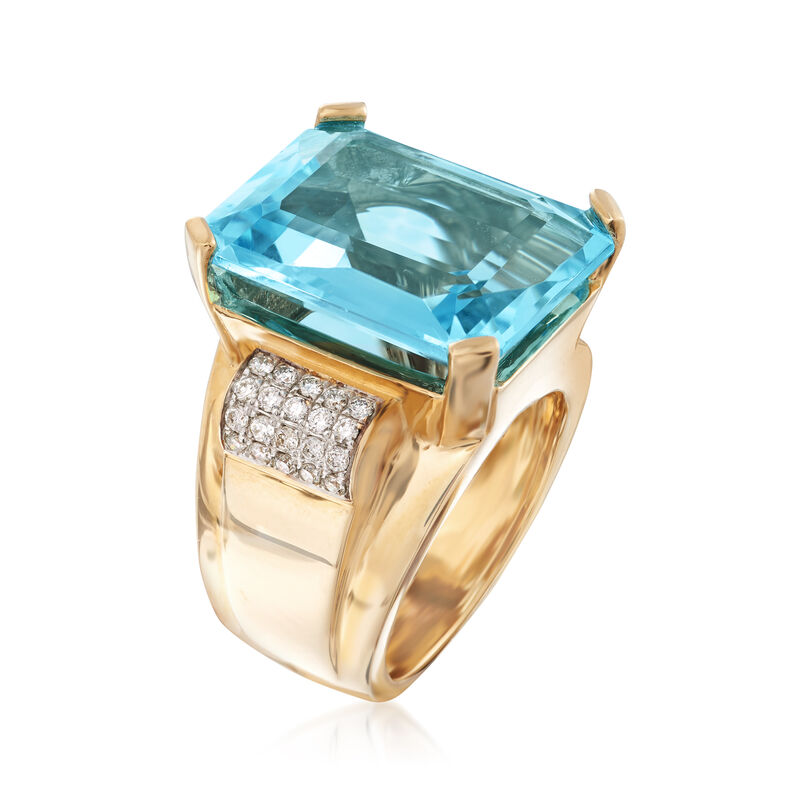 20.00 Carat Swiss Blue Topaz and .40 ct. t.w. Diamond Ring in 14kt Yellow Gold image number 2
