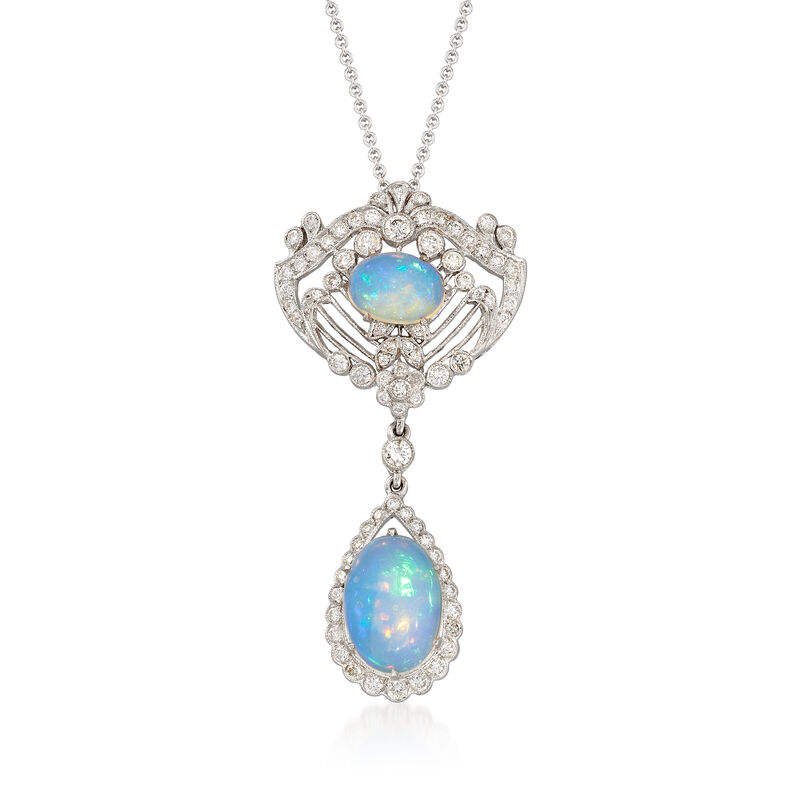 C. 2000 Vintage Opal and 1.25 ct. t.w. Diamond Chandelier Necklace in 18kt White Gold. 16&quot; image number 1