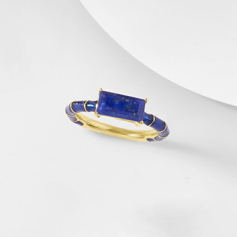 Lapis and Dark Blue Enamel Ring in 18kt Gold Over Sterling image number 3