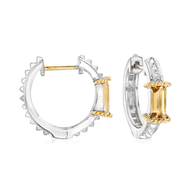 Andrea Candela &quot;La Romana&quot; .89 ct. t.w. Citrine Hoop Earrings in Sterling Silver and 18kt Yellow Gold. 1/2&quot; image number 0