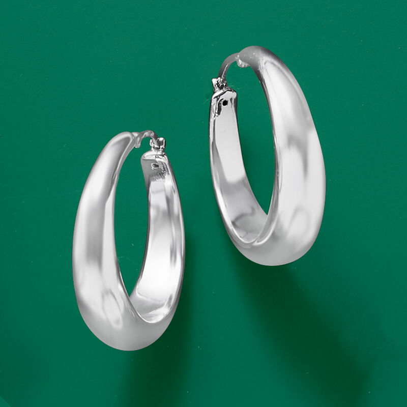 Sterling Silver Graduated Hoop Earrings. 1&quot; image number 2