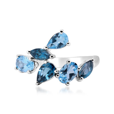 2.30 ct. t.w. London and Swiss Blue Topaz Bypass Ring in Sterling Silver