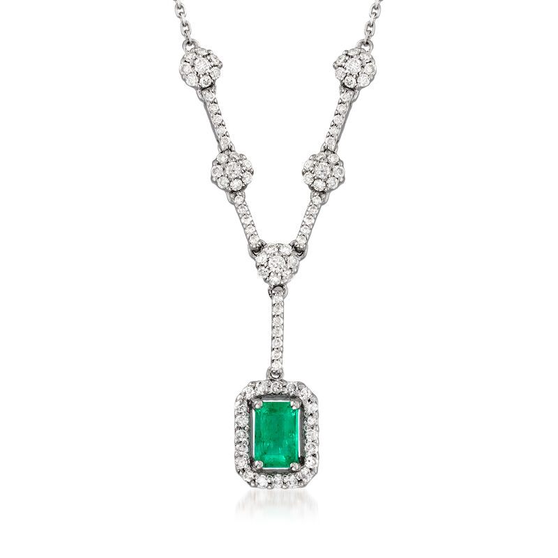 .60 Carat Emerald and .60 ct. t.w. Diamond Y-Necklace in 14kt White Gold. 16&quot; image number 1