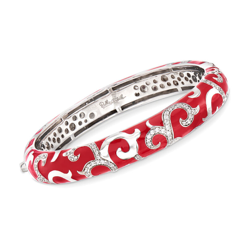 Belle Etoile &quot;Royale&quot; Red Enamel and 2.33 ct. t.w. CZ Bangle Bracelet in Sterling Silver image number 0