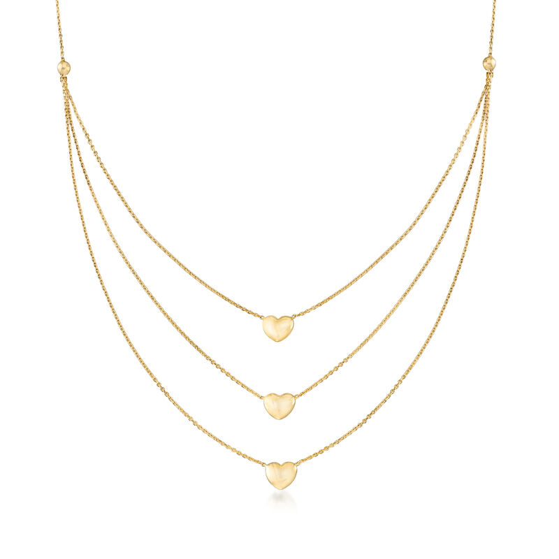 14kt Yellow Gold Three-Strand Heart Necklace. 16&quot; image number 1