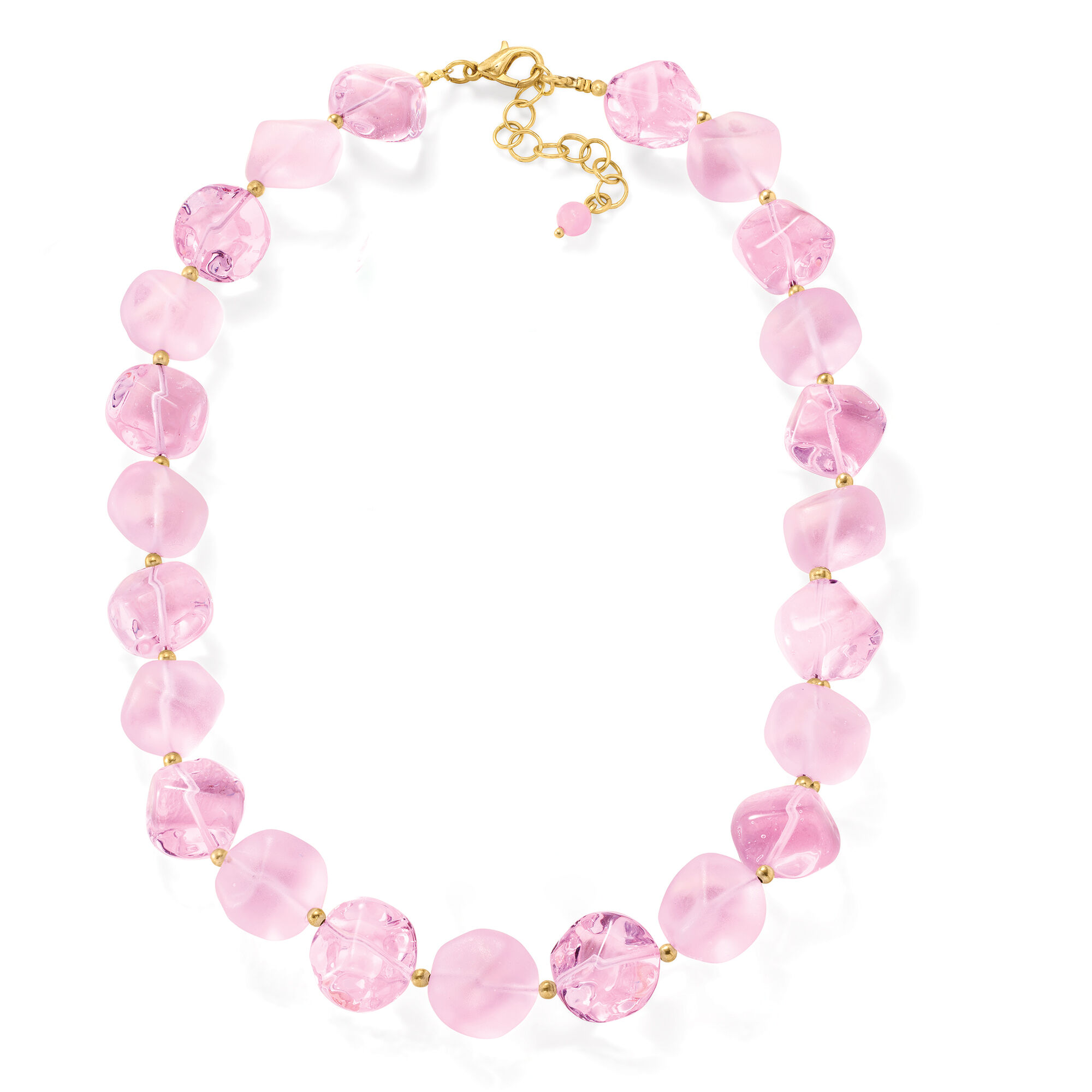 Italian Pink Murano Glass Bead Necklace with 18kt Gold Over