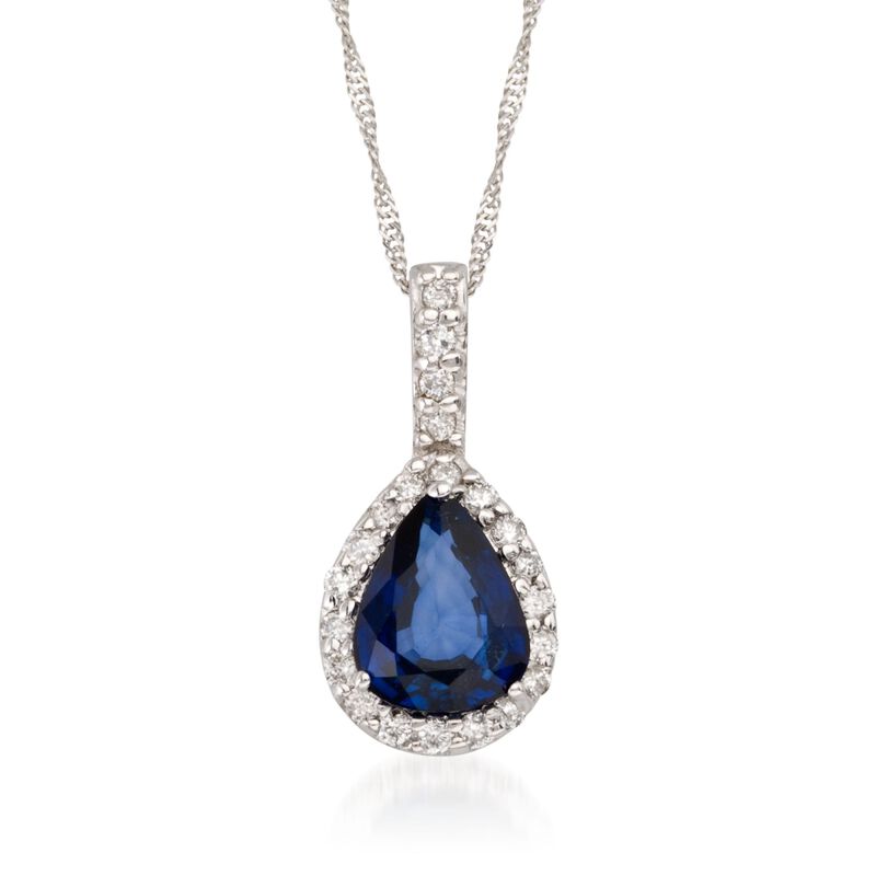1.35 Carat Sapphire and .15 ct. t.w. Diamond Necklace in 14kt White Gold image number 0