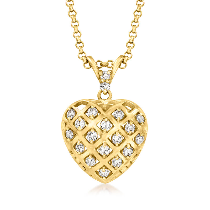 C. 1980 Vintage .52 ct. t.w. Diamond Quilted Heart Pendant Necklace in 18kt Yellow Gold. 18" image number 0