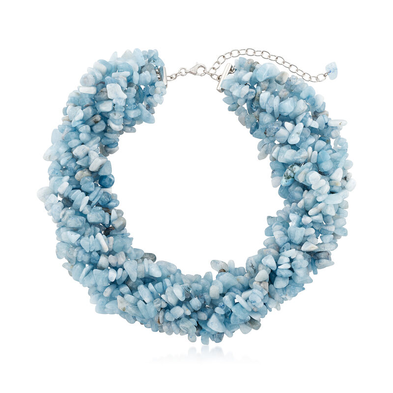 1150.00 ct. t.w. Aquamarine Bead Torsade Necklace with Sterling Silver image number 3