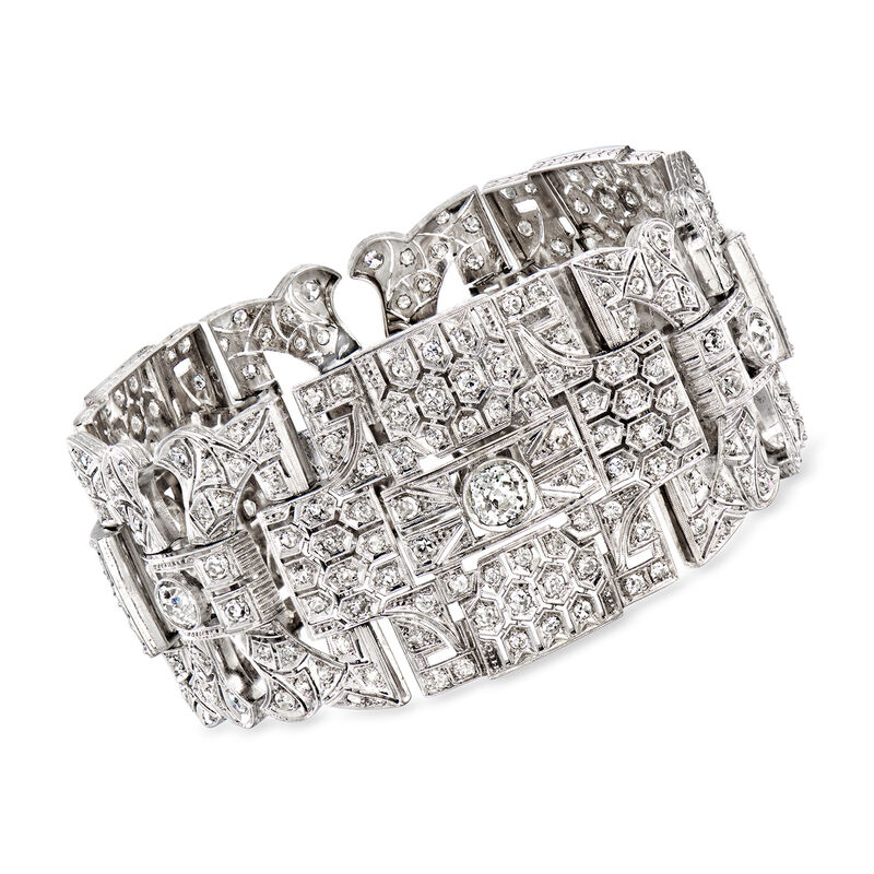C. 1930 Vintage 16.00 ct. t.w. Diamond Geometric Wide Bracelet in Platinum. 8&quot; image number 0