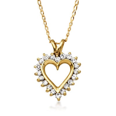 C. 1990 Vintage .50 ct. t.w. Diamond Heart Pendant Necklace in 10kt Yellow Gold