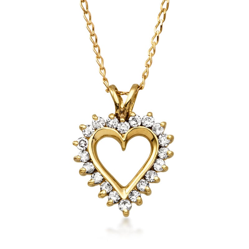 C. 1990 Vintage .50 ct. t.w. Diamond Heart Pendant Necklace in 10kt Yellow Gold. 18" image number 0