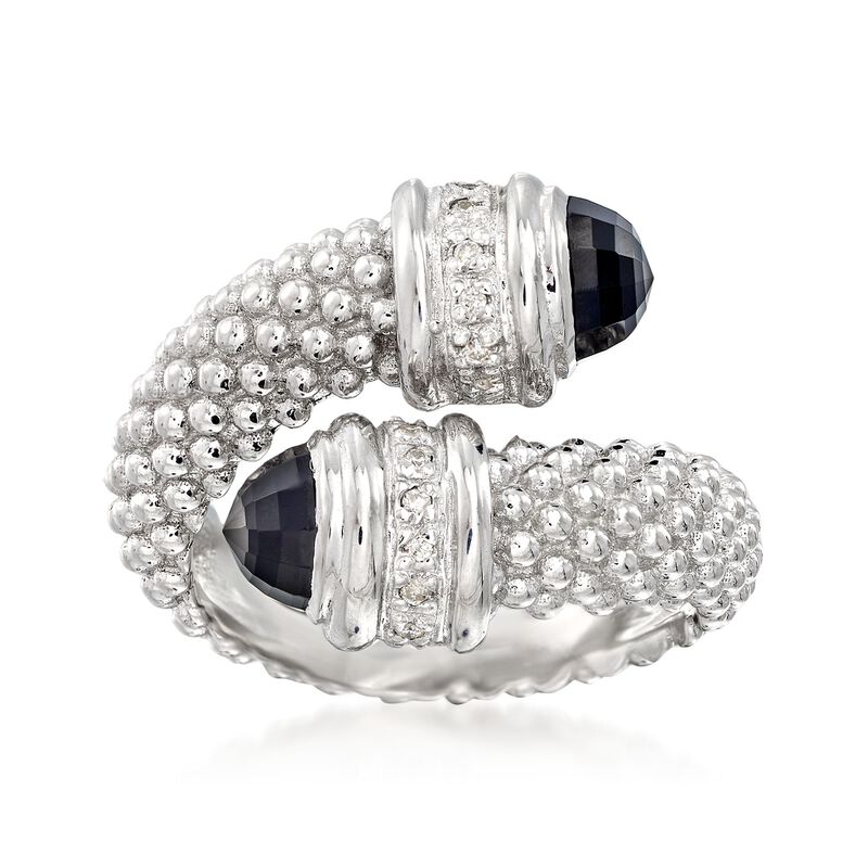 Phillip Gavriel &quot;Popcorn&quot; Black Onyx and .14 ct. t.w. Diamond Bypass Ring in Sterling Silver image number 0
