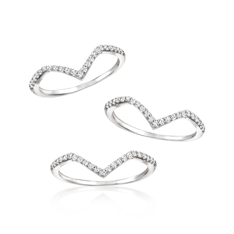 .50 ct. t.w. CZ Jewelry Set: Three Chevon Rings in Sterling Silver image number 3