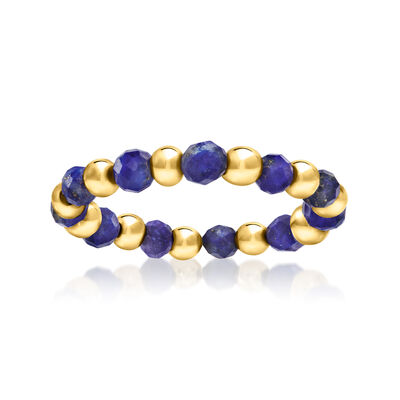 3-3.5mm Lapis Bead Stretch Ring with 14kt Yellow Gold